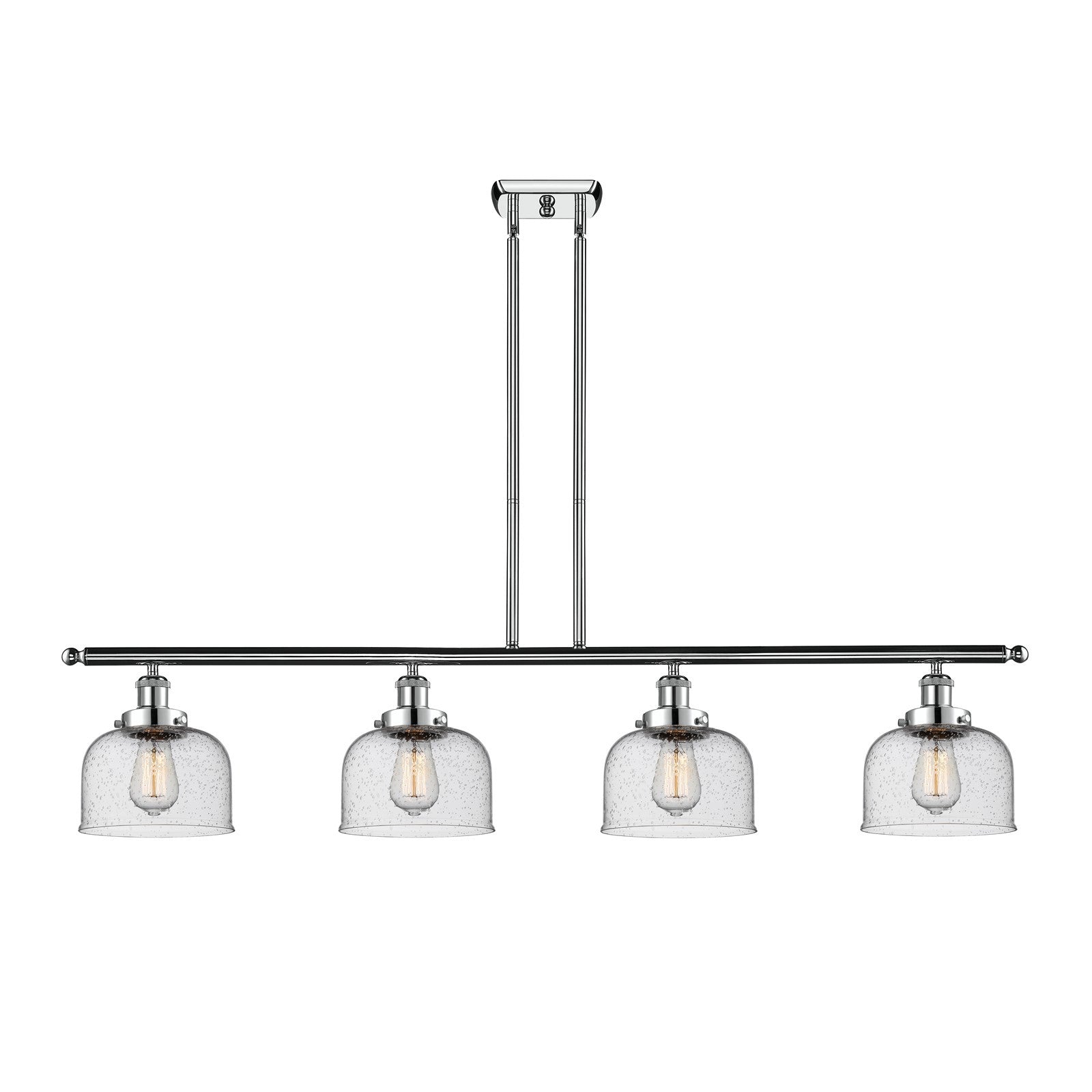 Innovations Bell 48in 4-Light LED Island Light | Industrial Polished Chrome Steel and Seedy Glass | Kitchen Island & Dining Room | Model 916-4I-PC-G74-LED
