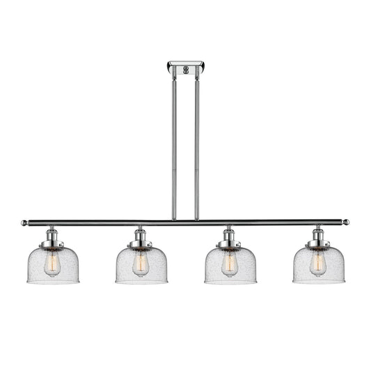 Innovations Bell 48in 4-Light LED Island Light | Industrial Polished Chrome Steel and Seedy Glass | Kitchen Island & Dining Room | Model 916-4I-PC-G74-LED