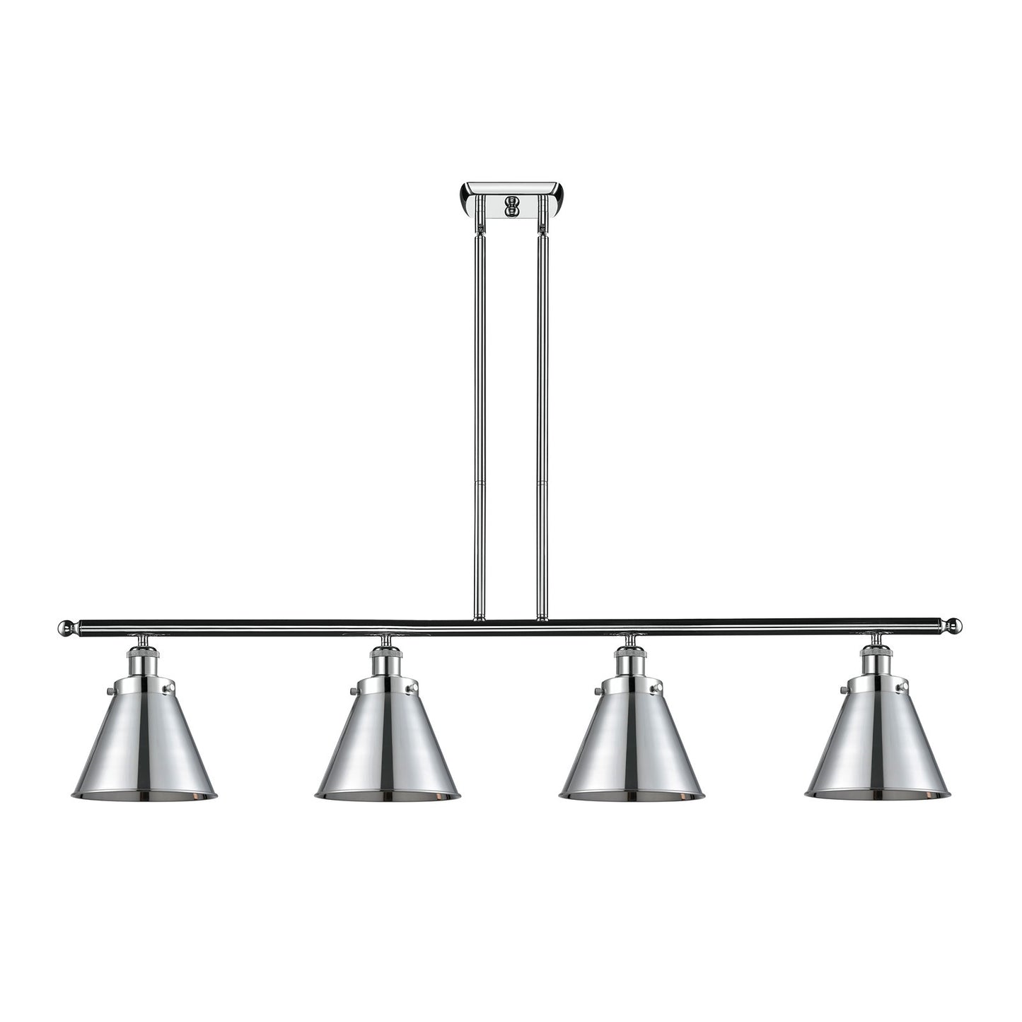 Innovations Appalachian 48in 4-Light Island Light | Industrial Polished Chrome Metal Cone Shades | Kitchen Island & Dining Room | Model 916-4I-PC-M13-PC