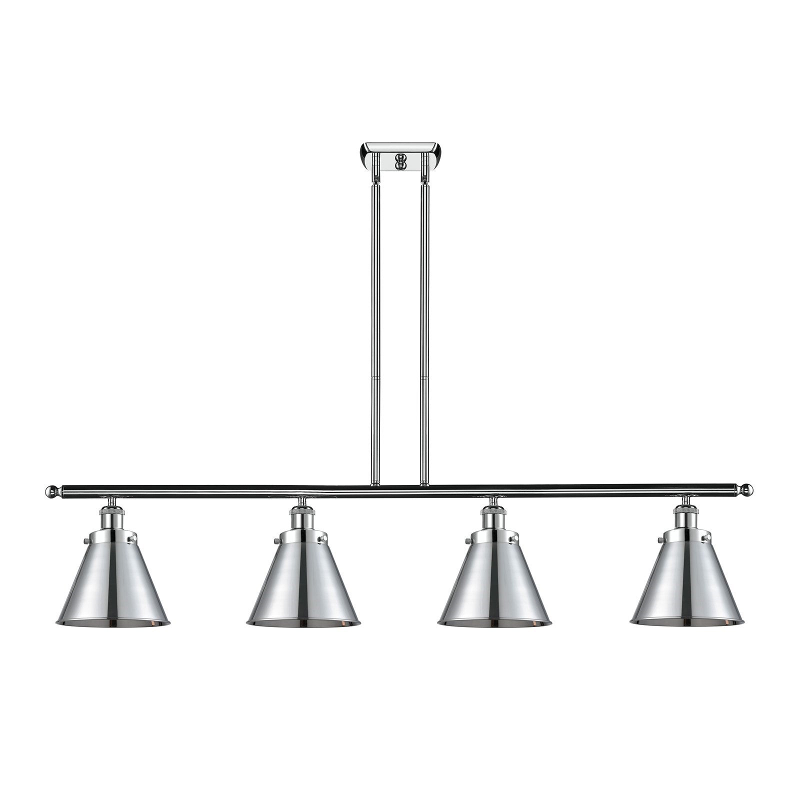 Innovations Appalachian 48in 4-Light Island Light | Industrial Polished Chrome Metal Cone Shades | Kitchen Island & Dining | Model 916-4I-PC-M13-PC-LED