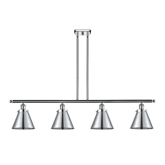 Innovations Appalachian 48in 4-Light Island Light | Industrial Polished Chrome Metal Cone Shades | Kitchen Island & Dining | Model 916-4I-PC-M13-PC-LED