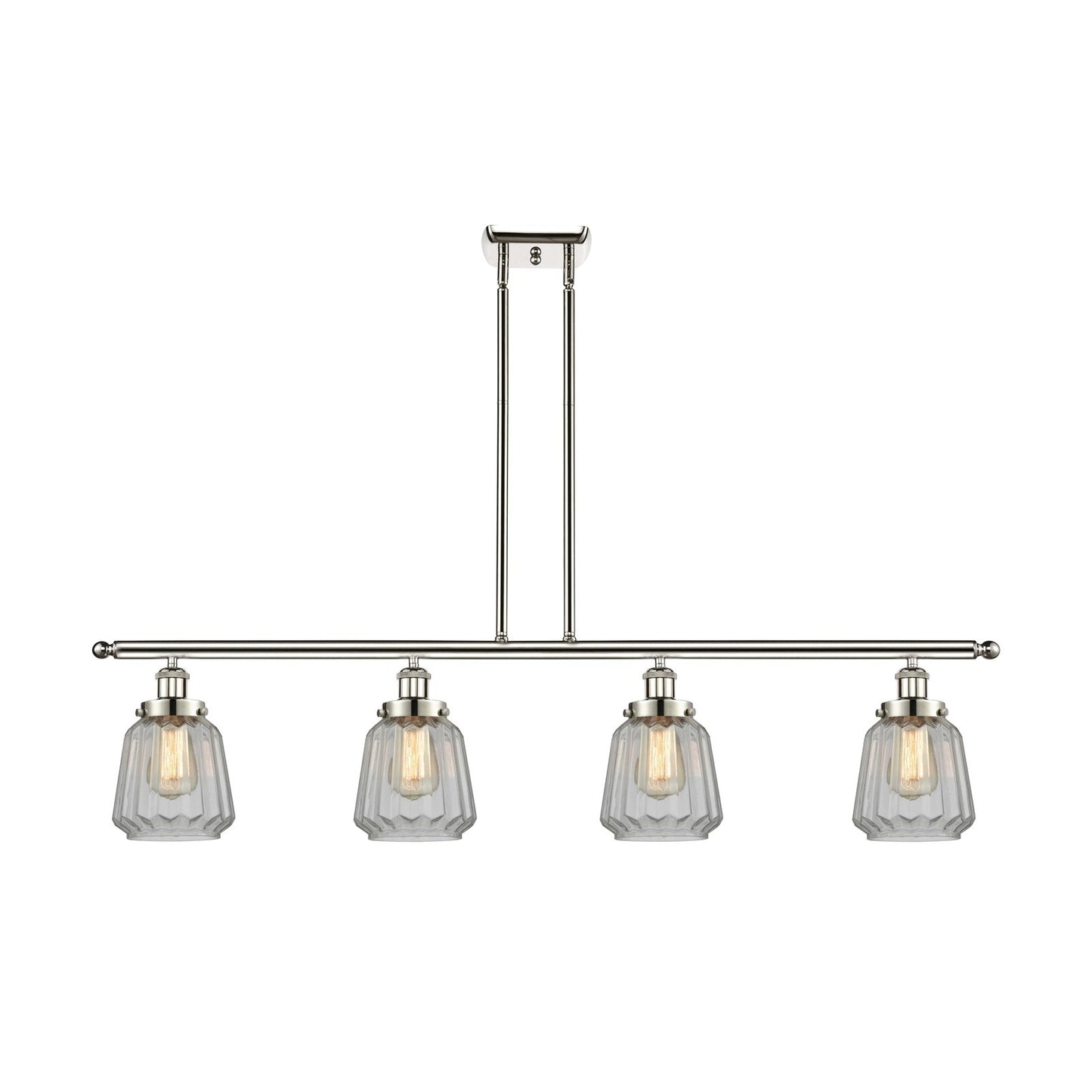 Innovations Chatham 48in 4-Light Island Light | Modern Transitional Polished Nickel Steel and Clear Ribbed Glass | Kitchen Island & | Model 916-4I-PN-G142