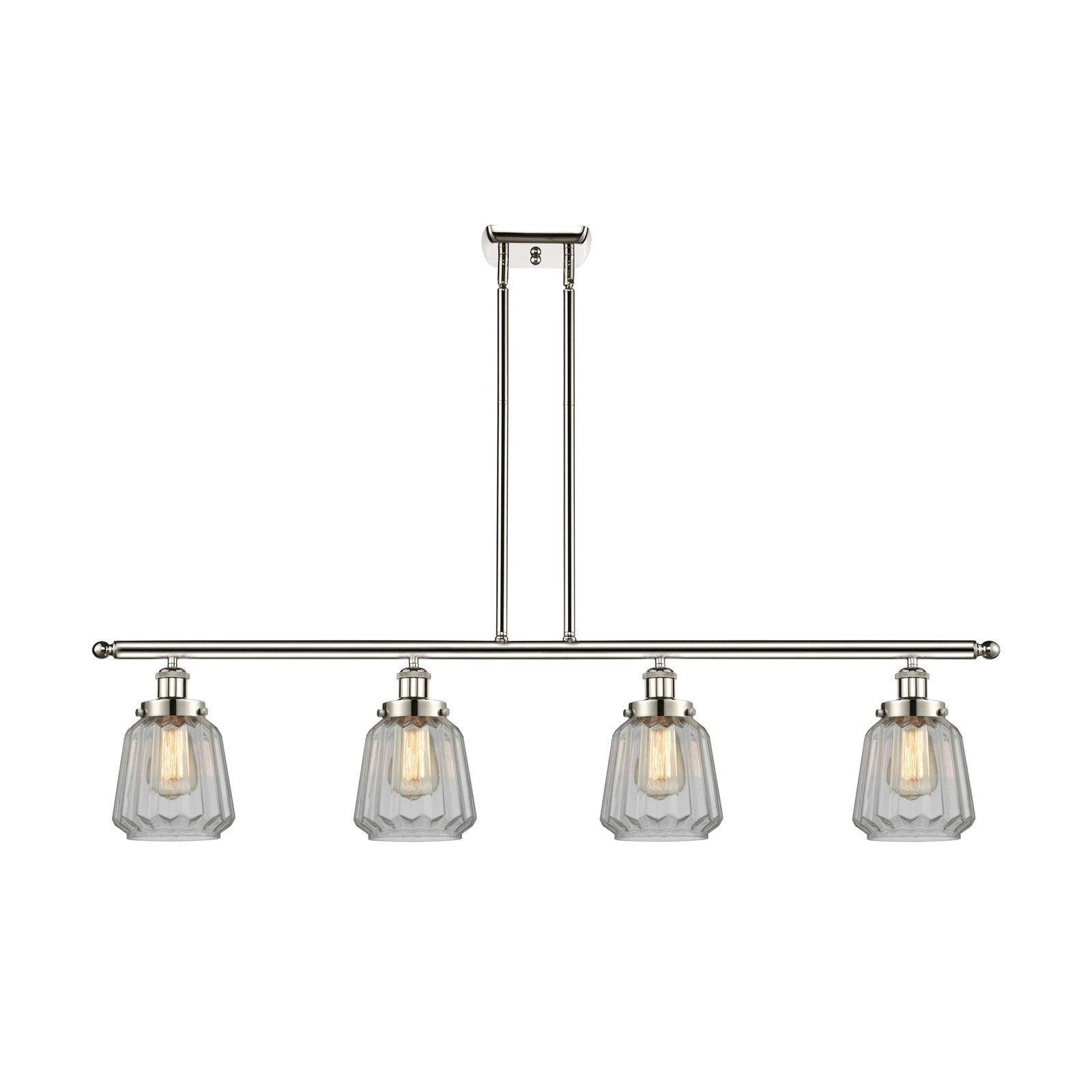 Innovations Chatham 48in 4-Light Island Light | Modern Transitional Polished Nickel Steel and Clear Ribbed Glass | Kitchen Island & | Model 916-4I-PN-G142