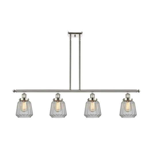 Innovations Chatham 48in 4-Light Island Light | Modern Transitional Polished Nickel Steel and Clear Ribbed Glass | Kitchen Island & | Model 916-4I-PN-G142