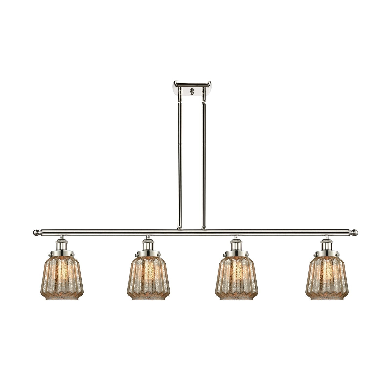 Innovations Chatham 48in 4-Light Island Light | Modern Transitional Polished Nickel Steel and Mercury Ribbed Glass | Kitchen Island | Model 916-4I-PN-G146