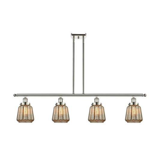 Innovations Chatham 48in 4-Light Island Light | Modern Transitional Polished Nickel Steel and Mercury Ribbed Glass | Kitchen Island | Model 916-4I-PN-G146