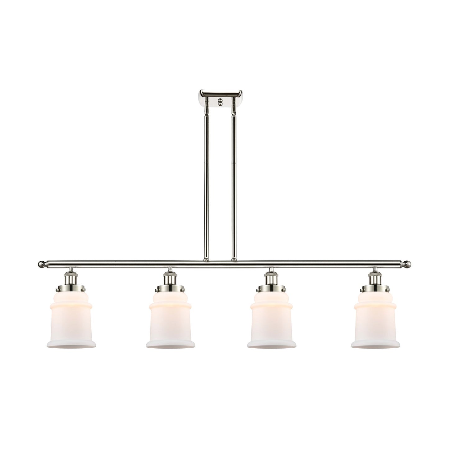 Innovations Canton 48in 4-Light Island Light | Modern Contempo Polished Nickel and Matte White Frosted Glass | Kitchen Island & | Model 916-4I-PN-G181