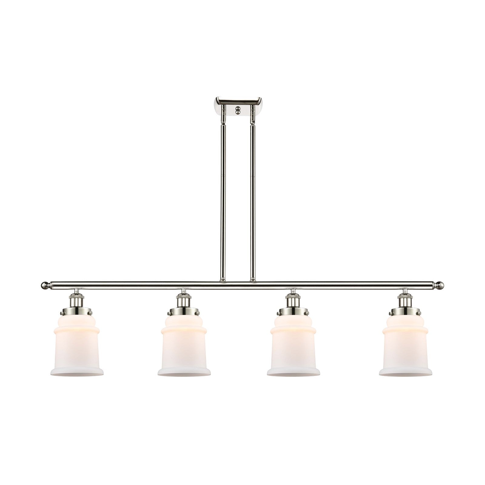 Innovations Canton 48in 4-Light Island Light | Modern Contempo Polished Nickel and Matte White Frosted Glass | Kitchen Island & | Model 916-4I-PN-G181