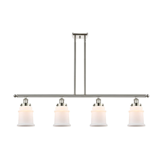 Innovations Canton 48in 4-Light Island Light | Modern Contempo Polished Nickel and Matte White Frosted Glass | Kitchen Island & | Model 916-4I-PN-G181