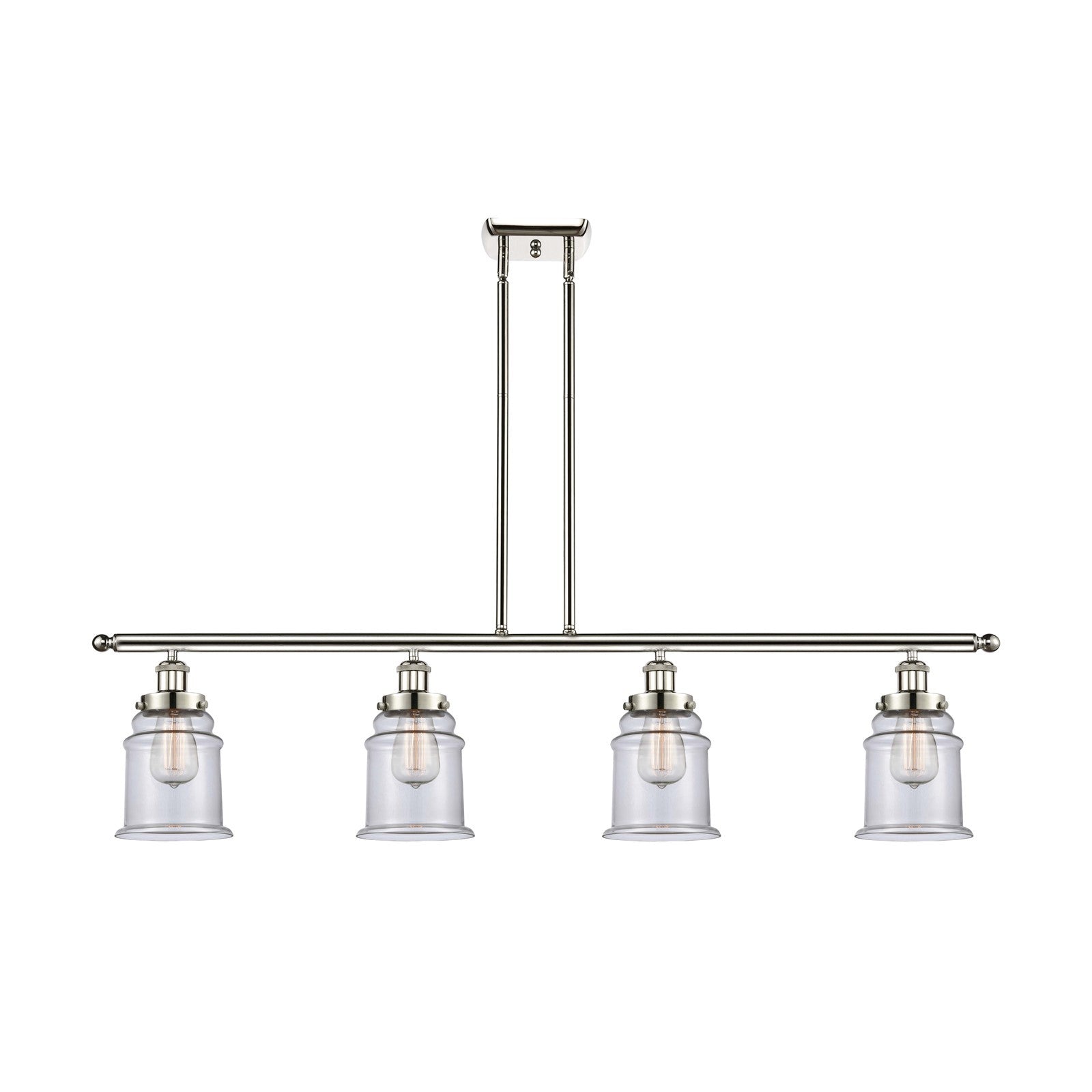 Innovations Canton 48in 4-Light Island Light | Modern Transitional Polished Nickel Steel and Clear Glass | Kitchen Island & Dining | Model 916-4I-PN-G182