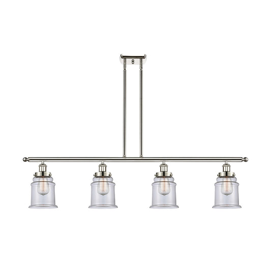 Innovations Canton 48in 4-Light Island Light | Modern Transitional Polished Nickel Steel and Clear Glass | Kitchen Island & Dining | Model 916-4I-PN-G182
