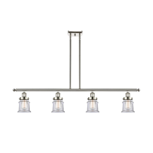 Innovations Canton 48in 4-Light Island Light | Modern Transitional Polished Nickel Steel and Clear Glass | Kitchen Island & Dining | Model 916-4I-PN-G182S