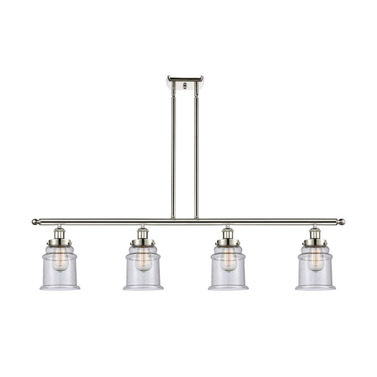 Innovations Canton 48in 4-Light Island Light | Modern Transitional Polished Nickel Steel and Seedy Glass | Kitchen Island & Dining | Model 916-4I-PN-G184