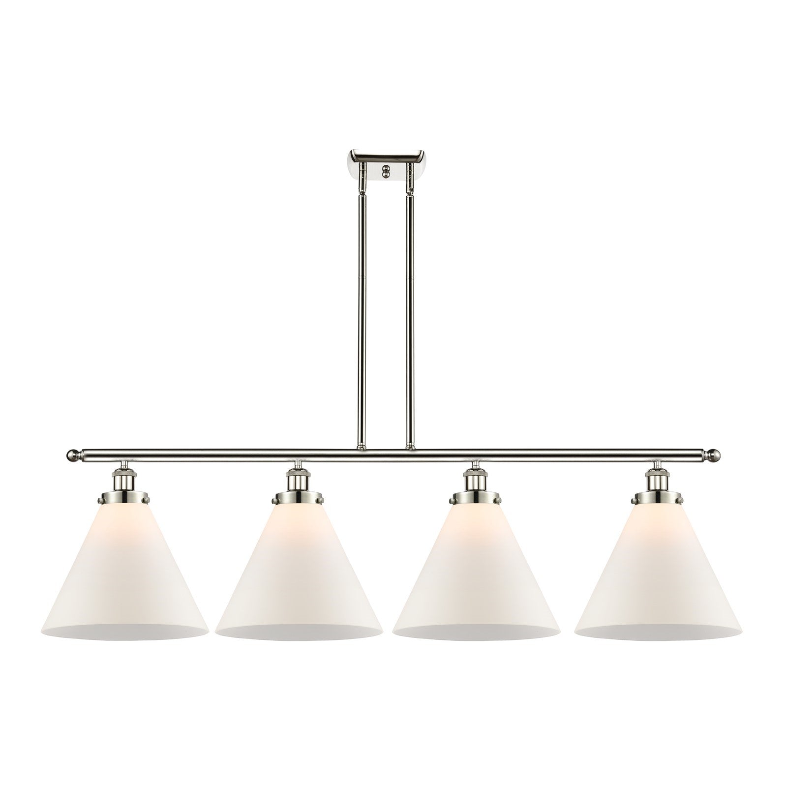 Innovations Cone 48in 4-Light Island Light | Industrial Polished Nickel and Matte White Frosted Glass | Kitchen Island & | Model 916-4I-PN-G41-L-LED
