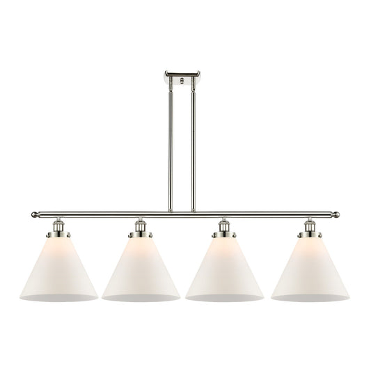 Innovations Cone 48in 4-Light Island Light | Industrial Polished Nickel and Matte White Frosted Glass | Kitchen Island & | Model 916-4I-PN-G41-L-LED