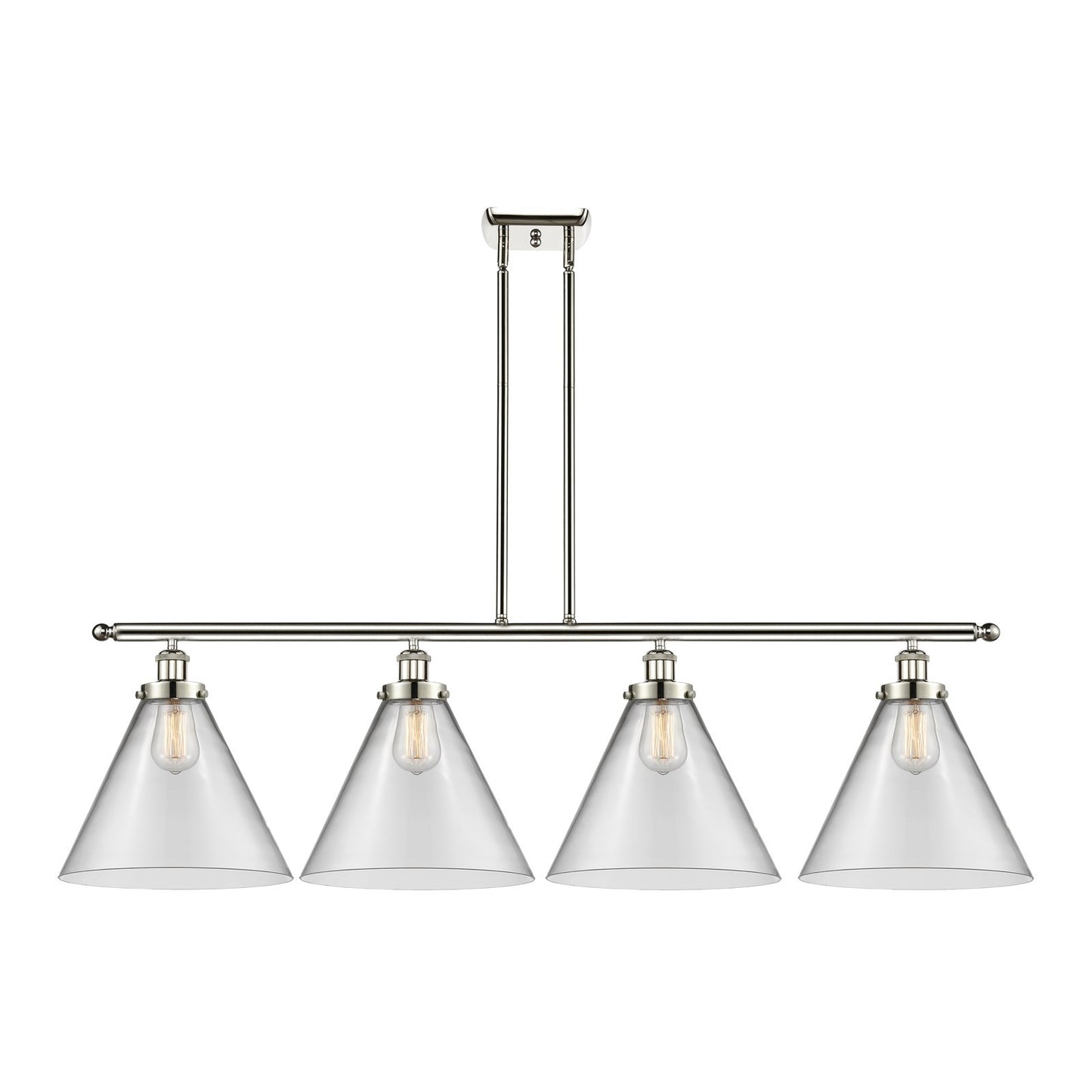 Innovations Cone 48in 4-Light Island Light | Industrial Polished Nickel Steel and Clear Cone Glass | Kitchen Island & Dining Room | Model 916-4I-PN-G42-L