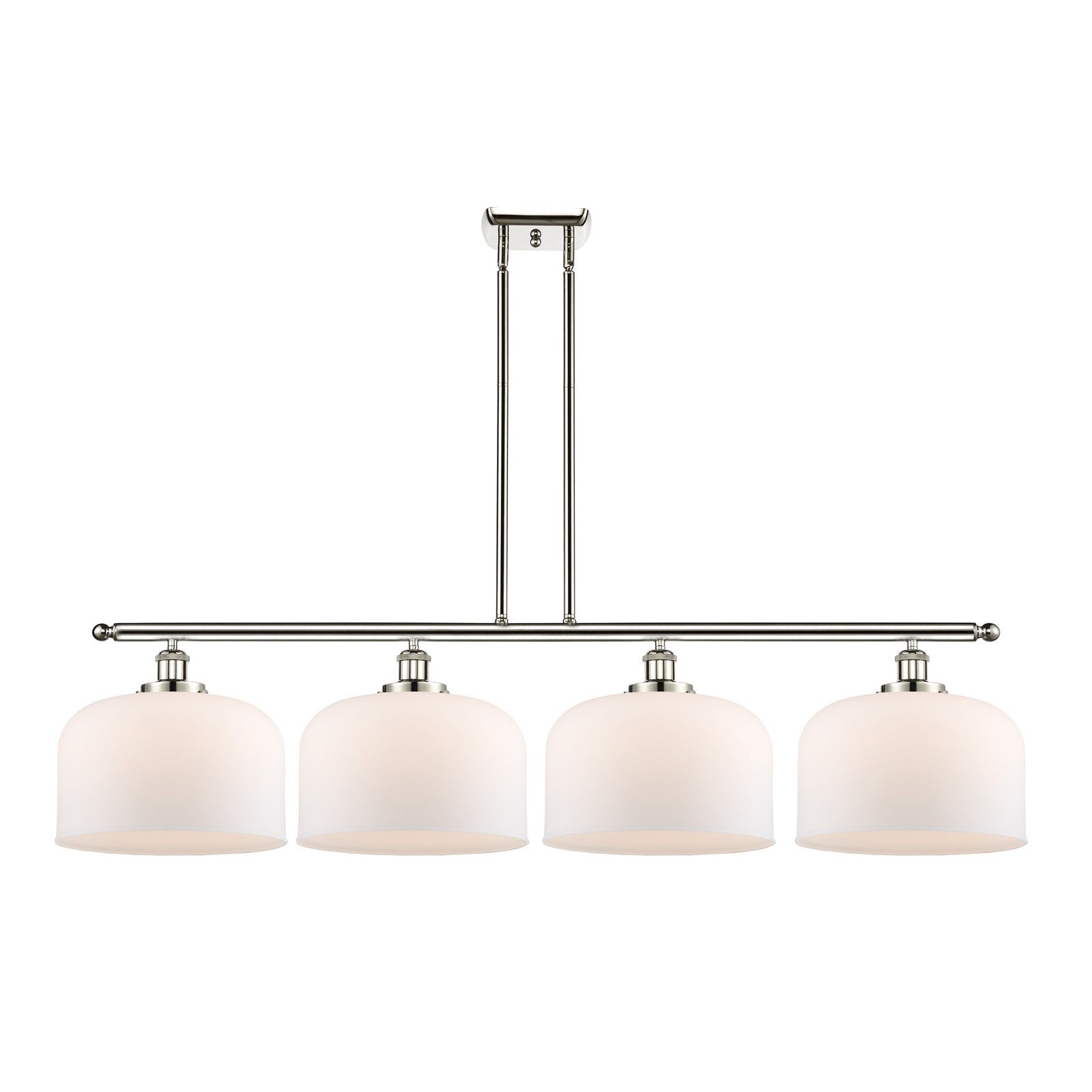 Innovations Bell 48in 4-Light Island Light | Industrial Polished Nickel and Matte White Frosted Glass | Kitchen Island & Dining | Model 916-4I-PN-G71-L