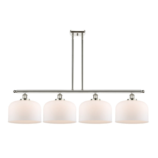 Innovations Bell 48in 4-Light Island Light | Industrial Polished Nickel and Matte White Frosted Glass | Kitchen Island & Dining | Model 916-4I-PN-G71-L