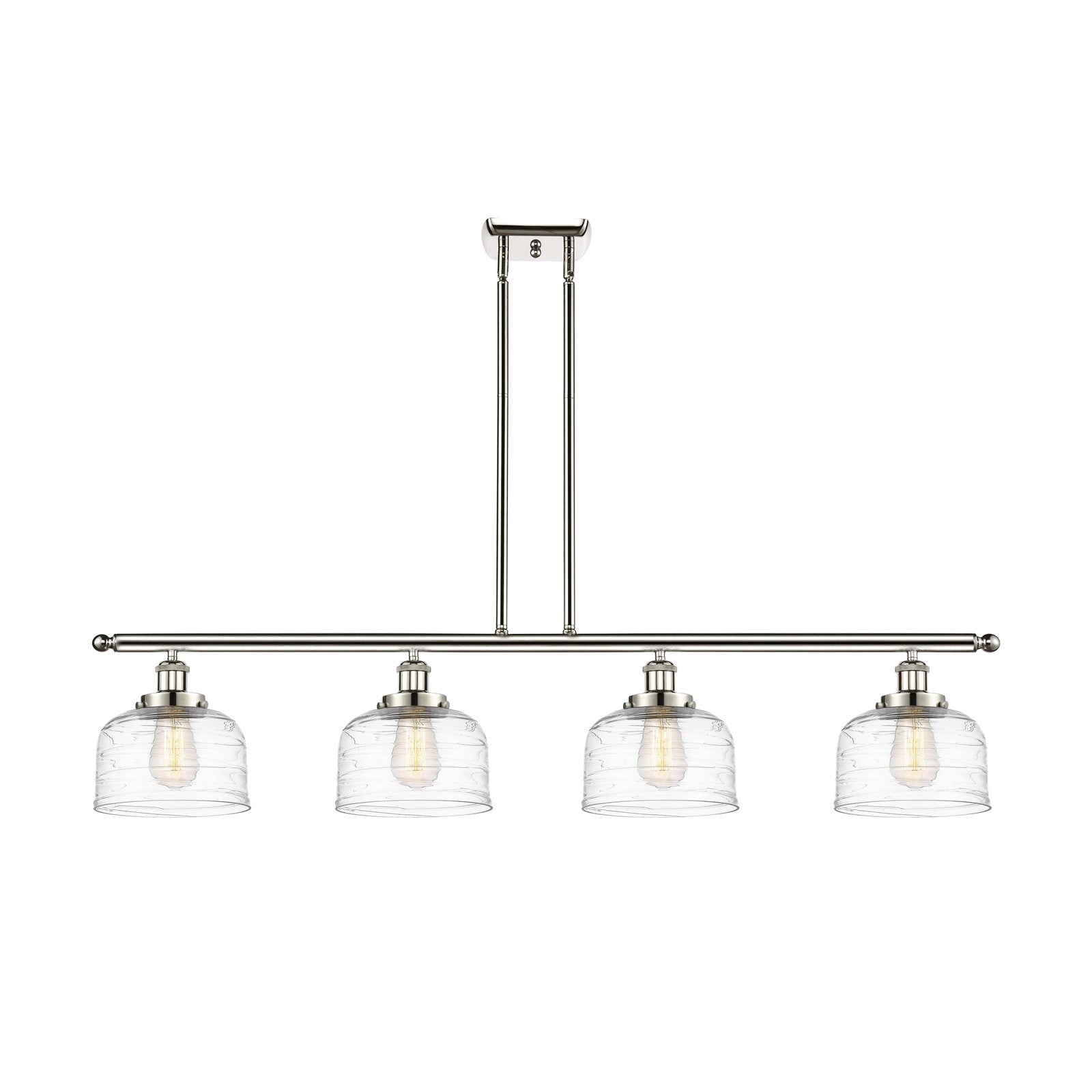 Innovations Bell 48in 4-Light Island Light | Industrial Polished Nickel Steel and Clear Deco Swirl Glass | Kitchen Island & Dining | Model 916-4I-PN-G713