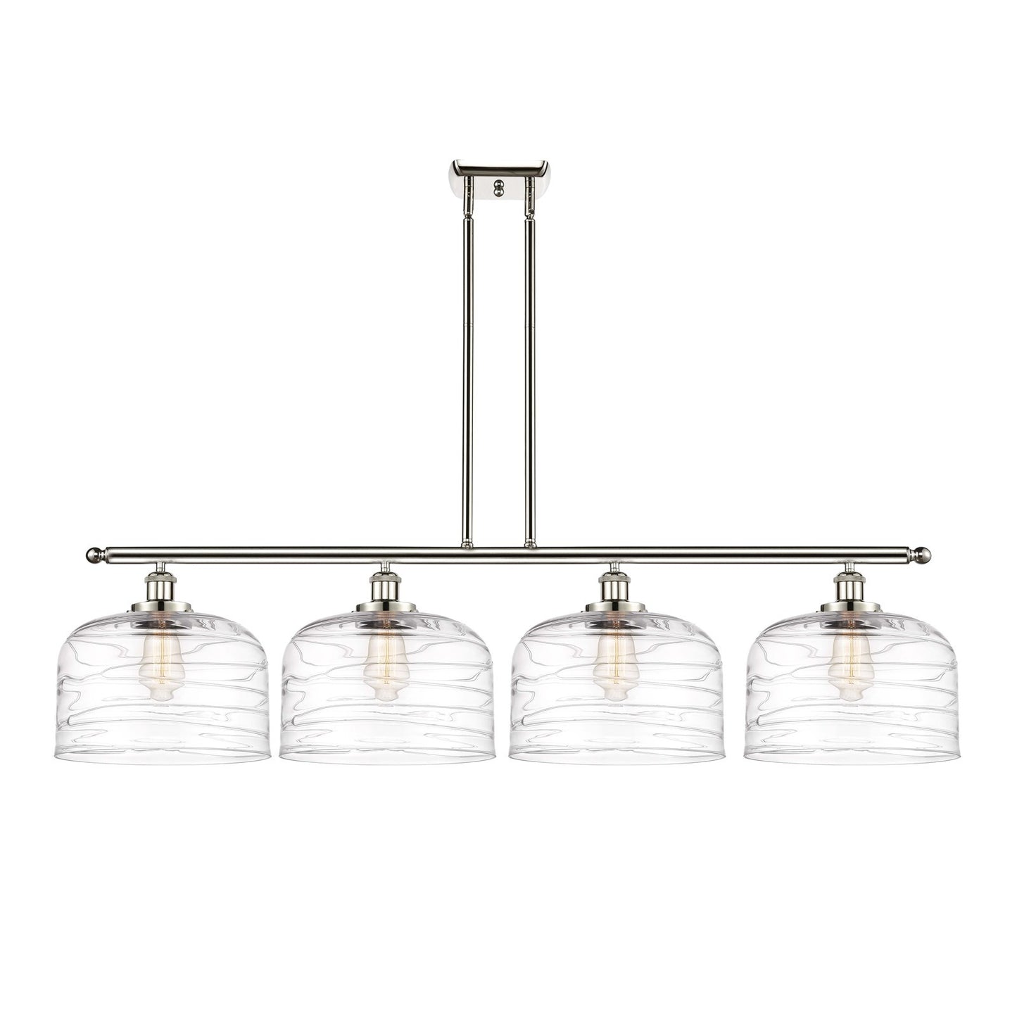 Innovations Bell 48in 4-Light Island Light | Industrial Polished Nickel Steel and Clear Deco Swirl XL Glass | Kitchen Island | Model 916-4I-PN-G713-L-LED