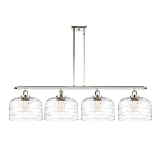 Innovations Bell 48in 4-Light Island Light | Industrial Polished Nickel Steel and Clear Deco Swirl XL Glass | Kitchen Island | Model 916-4I-PN-G713-L-LED