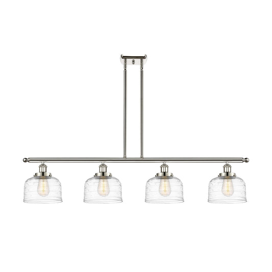 Innovations Bell 48in 4-Light Island Light | Industrial Polished Nickel Steel and Clear Deco Swirl Glass | Kitchen Island & | Model 916-4I-PN-G713-LED
