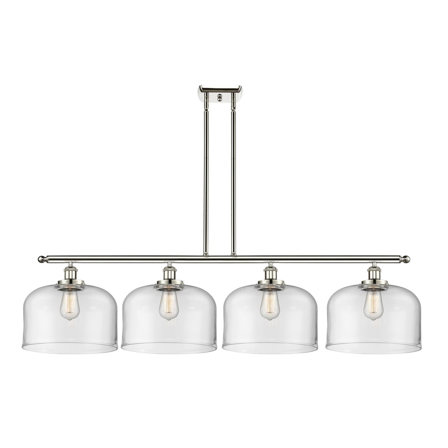 Innovations Bell 48in 4-Light Island Light | Industrial Polished Nickel and Clear Glass | Kitchen Island & Dining Room | 48 x 10 in | Model 916-4I-PN-G72-L