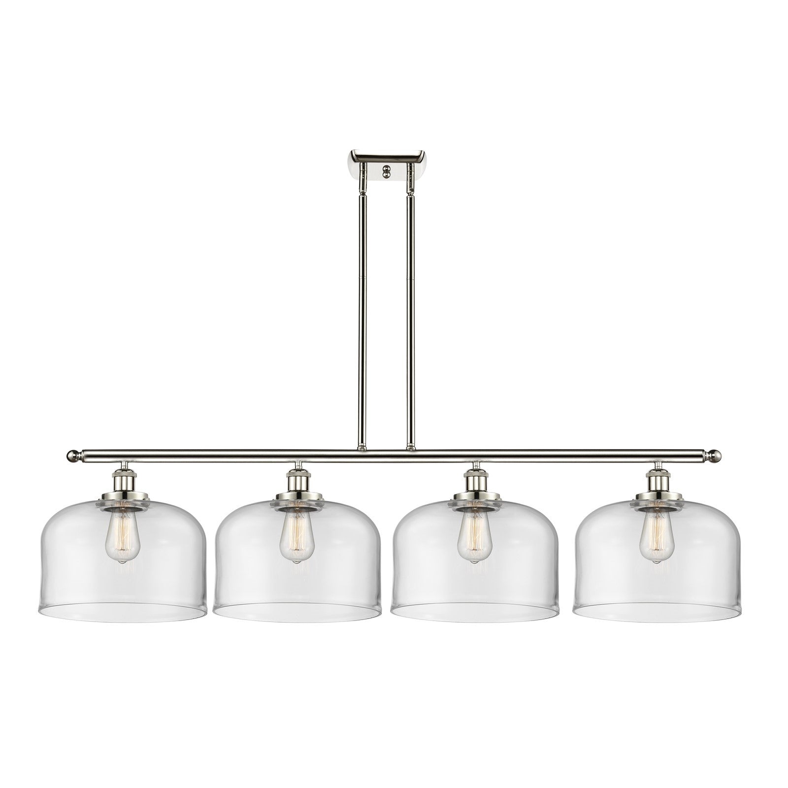 Innovations Bell 48in 4-Light Island Light | Industrial Polished Nickel and Clear Glass | Kitchen Island & Dining Room | 48 x 10 in | Model 916-4I-PN-G72-L