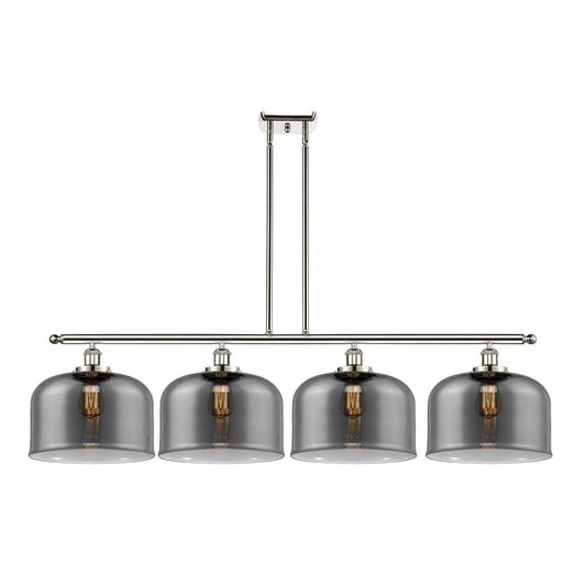 Innovations Bell 48in 4-Light Island Light | Industrial Polished Nickel Steel and Light Smoke Glass | Kitchen Island & Dining | Model 916-4I-PN-G73-L-LED