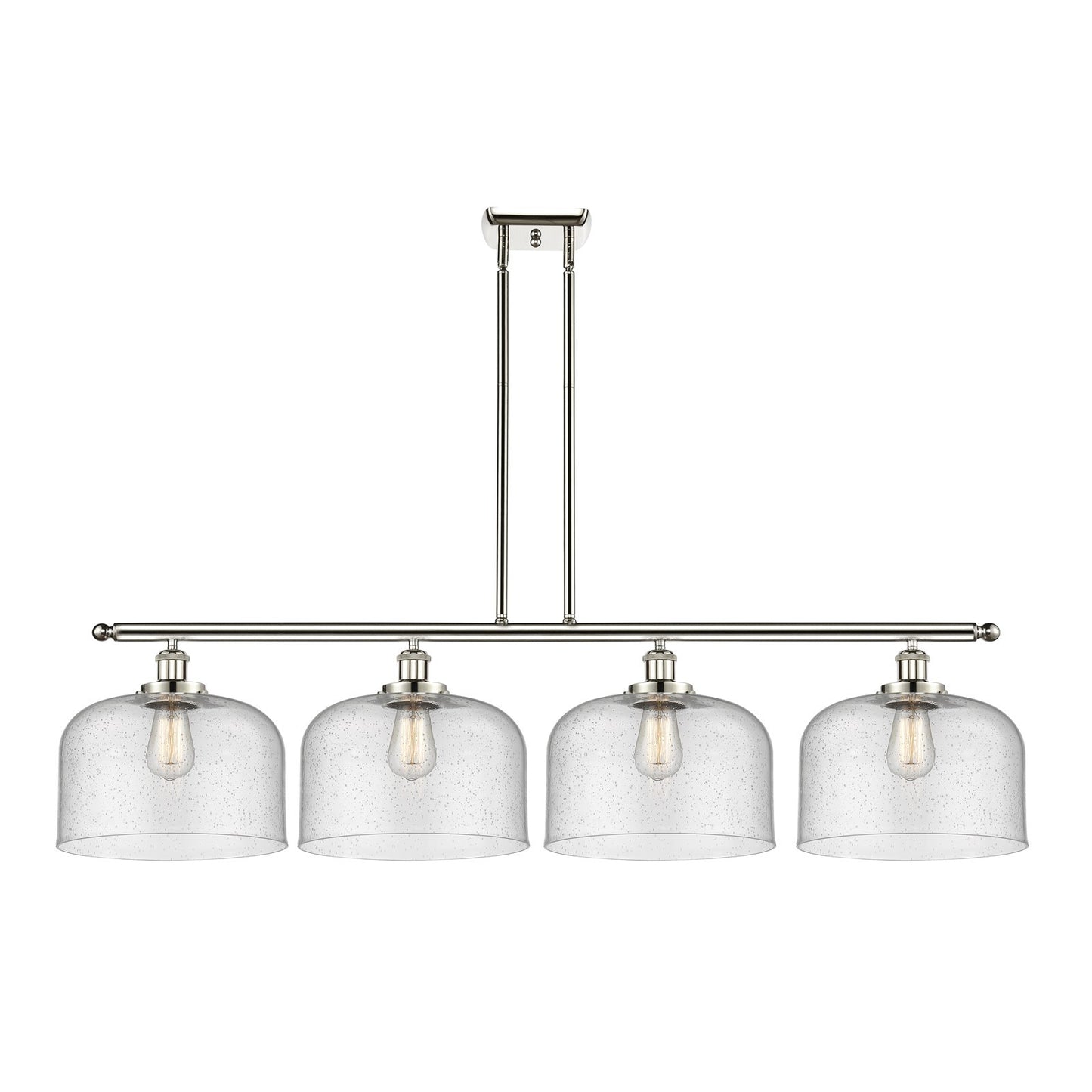 Innovations Bell 48in 4-Light Island Light | Industrial Polished Nickel Steel and Seedy Glass | Kitchen Island & Dining Room | Model 916-4I-PN-G74-L