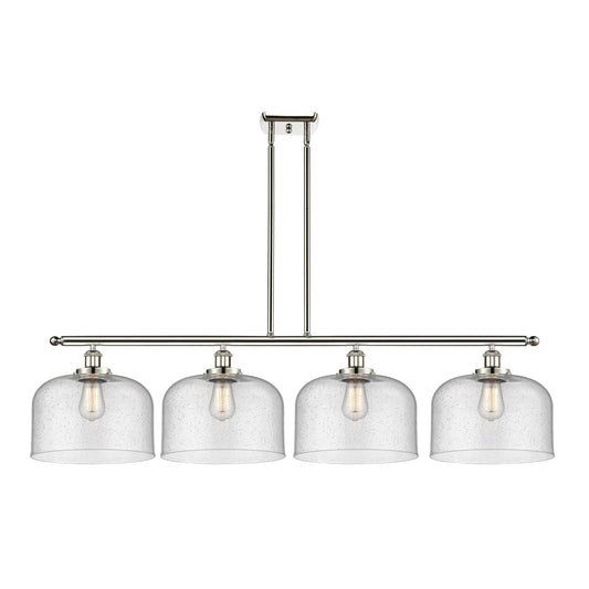 Innovations Bell 48in 4-Light Island Light | Industrial Polished Nickel Steel and Seedy Glass | Kitchen Island & Dining Room | Model 916-4I-PN-G74-L
