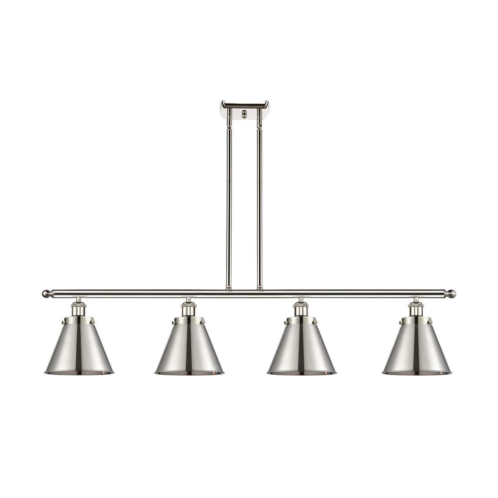 Innovations Appalachian 48in 4-Light Island Light | Industrial Polished Nickel Metal Cone Shades | Kitchen Island & Dining Room | Model 916-4I-PN-M13-PN