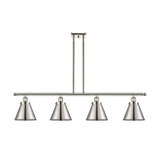 Innovations Appalachian 48in 4-Light Island Light | Industrial Polished Nickel Metal Cone Shades | Kitchen Island & Dining | Model 916-4I-PN-M13-PN-LED