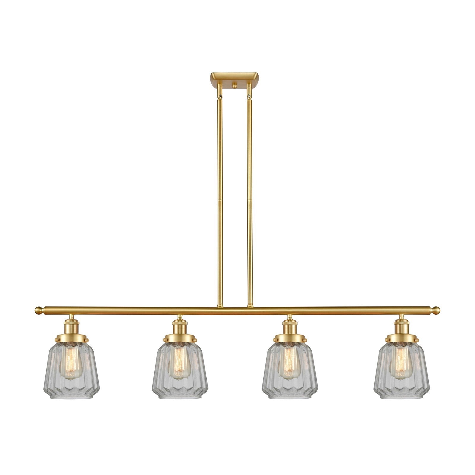 Innovations Chatham 48in 4-Light Island Light | Modern Satin Gold Steel and Clear Ribbed Glass Shade | Kitchen Island & Dining Room | Model 916-4I-SG-G142