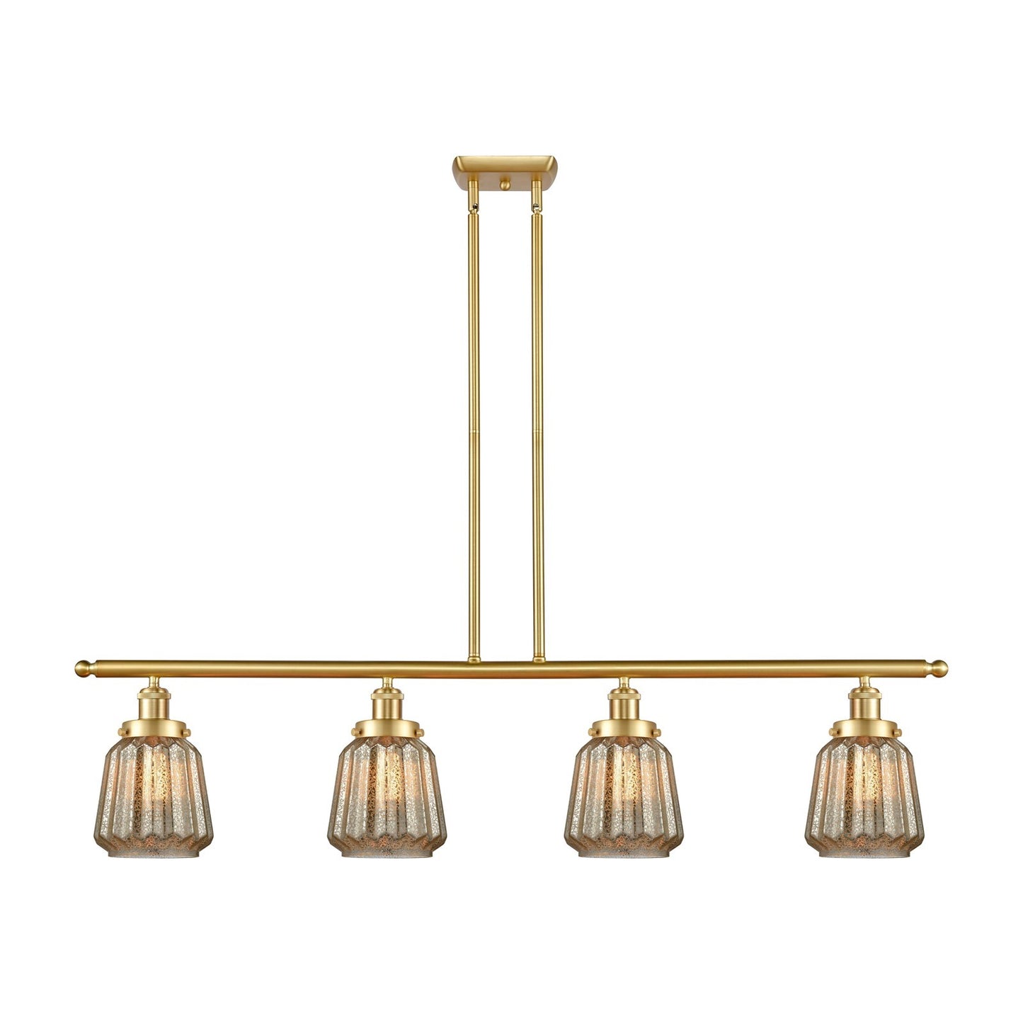 Innovations Chatham 48in 4-Light Island Light | Modern Satin Gold Steel and Mercury Ribbed Glass Shade | Kitchen Island & Dining | Model 916-4I-SG-G146
