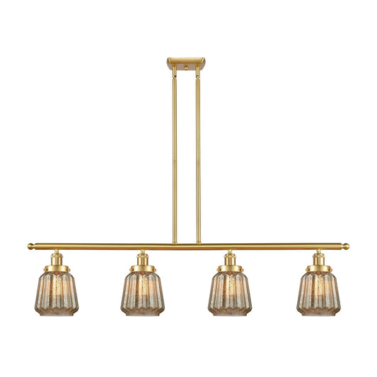Innovations Chatham 48in 4-Light Island Light | Modern Satin Gold Steel and Mercury Ribbed Glass Shade | Kitchen Island & Dining | Model 916-4I-SG-G146