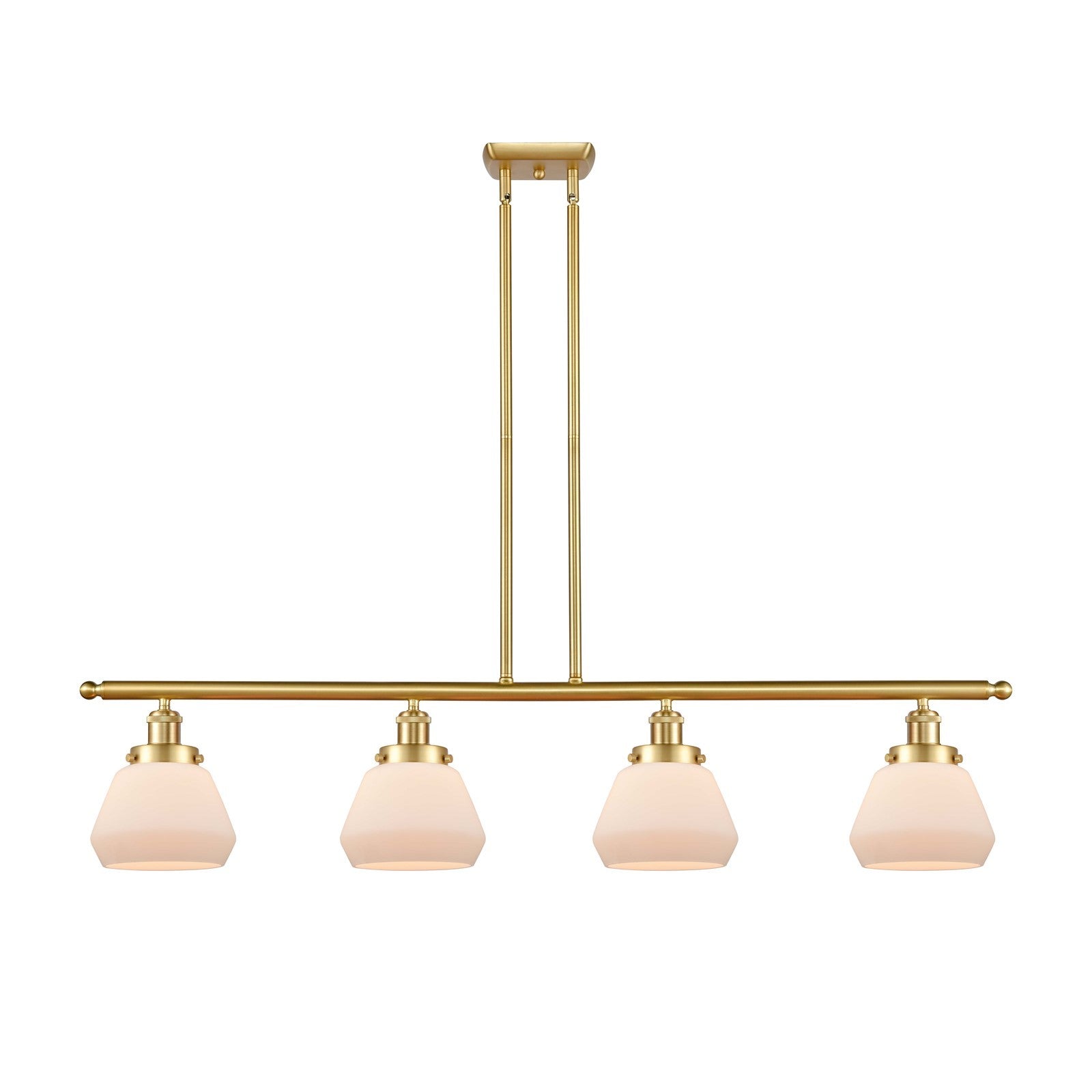 Innovations Fulton 48in 4-Light Island Light | Modern Transitional Satin Gold Steel and Matte White Frosted Glass | Kitchen Island | Model 916-4I-SG-G171