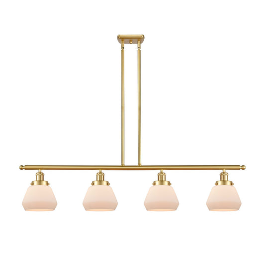 Innovations Fulton 48in 4-Light Island Light | Modern Transitional Satin Gold Steel and Matte White Frosted Glass | Kitchen Island | Model 916-4I-SG-G171