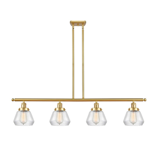 Innovations Fulton 48in 4-Light Island Light | Modern Transitional Satin Gold Steel and Clear Glass | Kitchen Island & Dining Room | Model 916-4I-SG-G172