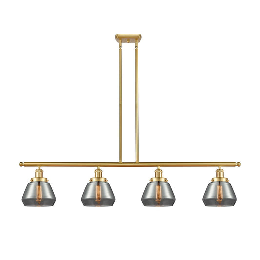 Innovations Fulton 48in 4-Light Island Light | Modern Transitional Satin Gold Steel and Light Smoked Glass | Kitchen Island & | Model 916-4I-SG-G173