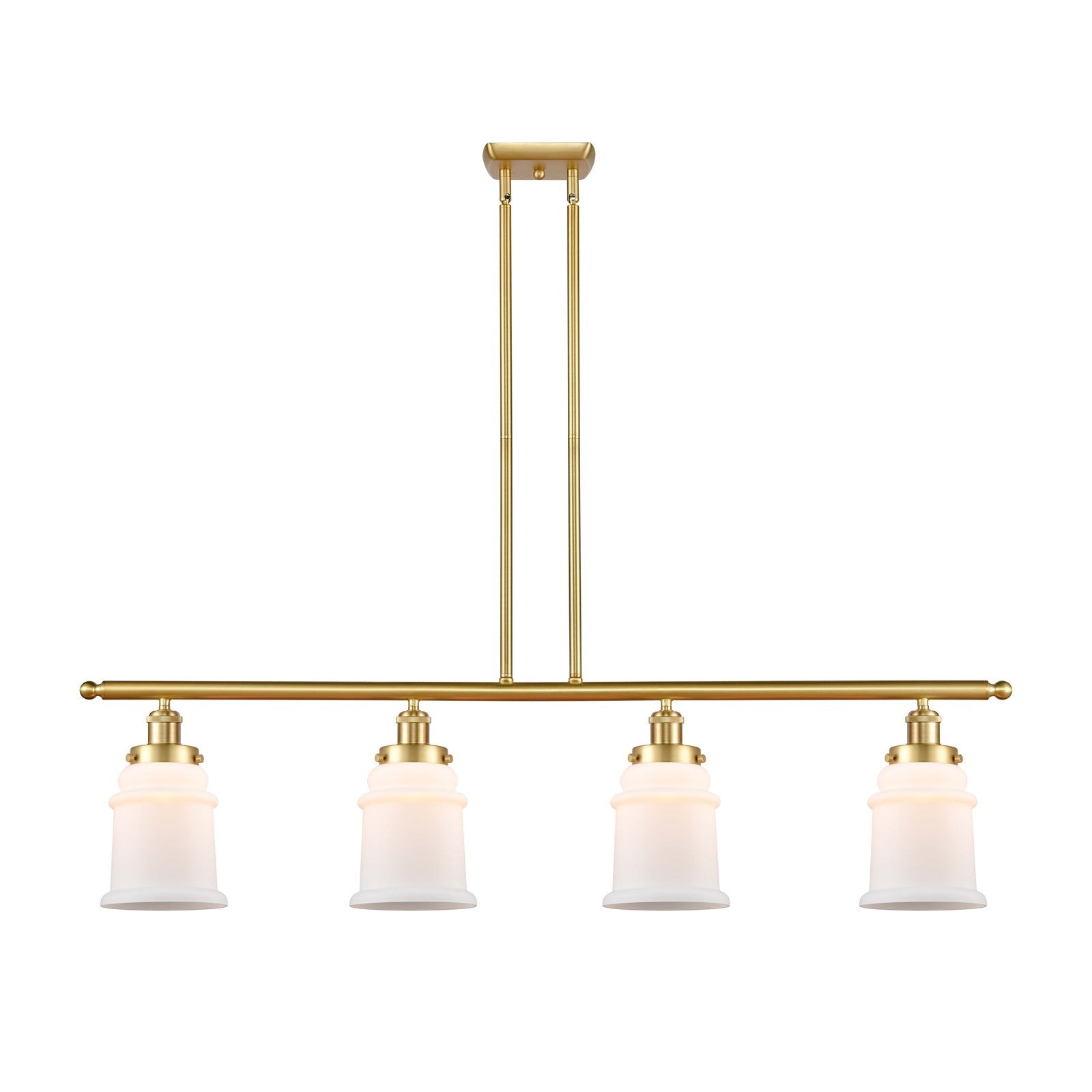 Innovations Canton 48in 4-Light Island Light | Modern Transitional Satin Gold Steel and Matte White Frosted Glass | Kitchen Island | Model 916-4I-SG-G181