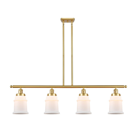 Innovations Canton 48in 4-Light Island Light | Modern Transitional Satin Gold Steel and Matte White Frosted Glass | Kitchen Island | Model 916-4I-SG-G181