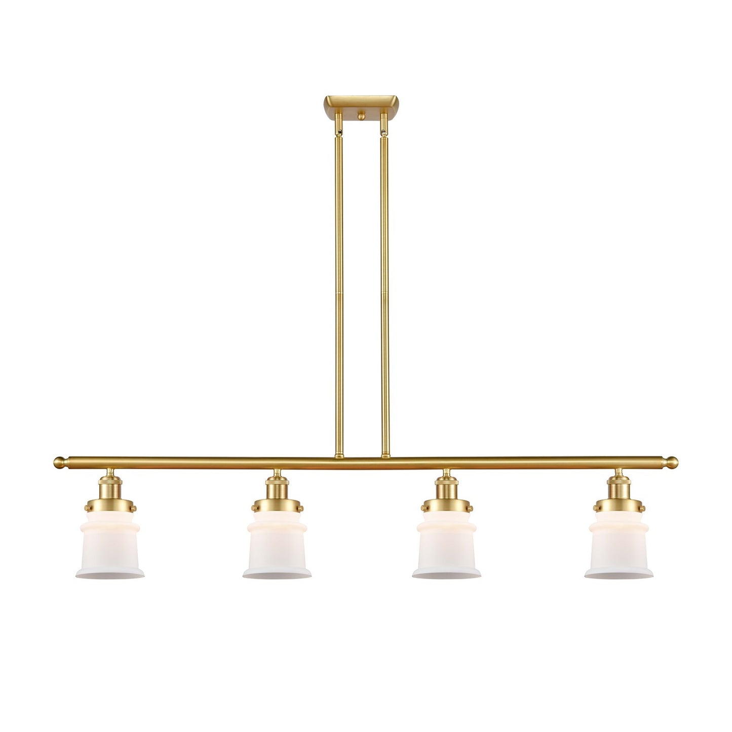 Innovations Canton 48in 4-Light Island Light | Modern Transitional Satin Gold Steel and Matte White Frosted Glass | Kitchen Island | Model 916-4I-SG-G181S