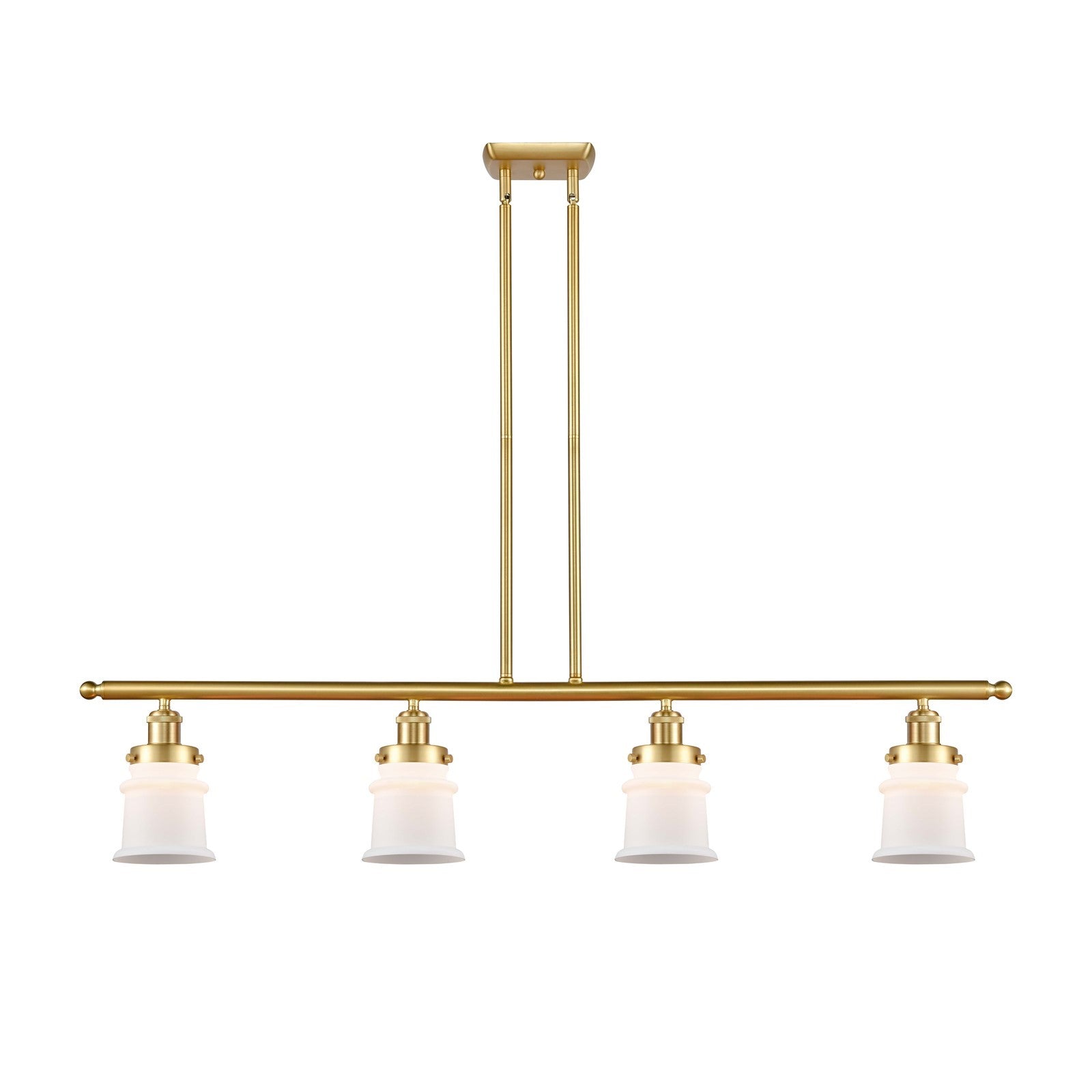 Innovations Canton 48in 4-Light Island Light | Modern Transitional Satin Gold Steel and Matte White Frosted Glass | Kitchen Island | Model 916-4I-SG-G181S