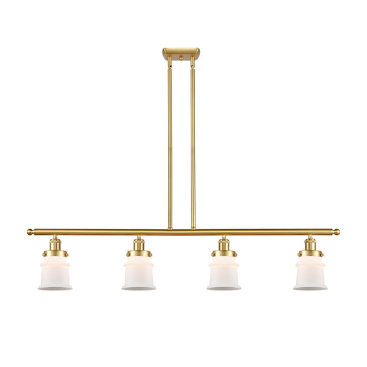 Innovations Canton 48in 4-Light Island Light | Modern Transitional Satin Gold Steel and Matte White Frosted Glass | Kitchen Island | Model 916-4I-SG-G181S