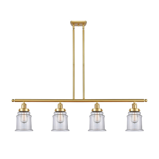 Innovations Canton 48in 4-Light Island Light | Modern Transitional Satin Gold Steel and Clear Glass | Kitchen Island & Dining Room | Model 916-4I-SG-G182