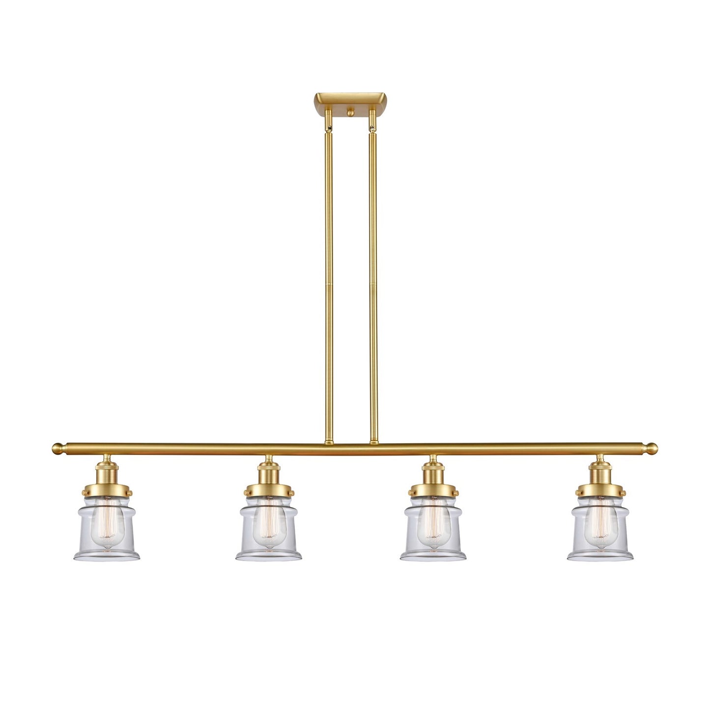 Innovations Canton 48in 4-Light Island Light | Modern Transitional Satin Gold Steel and Clear Glass | Kitchen Island & Dining Room | Model 916-4I-SG-G182S