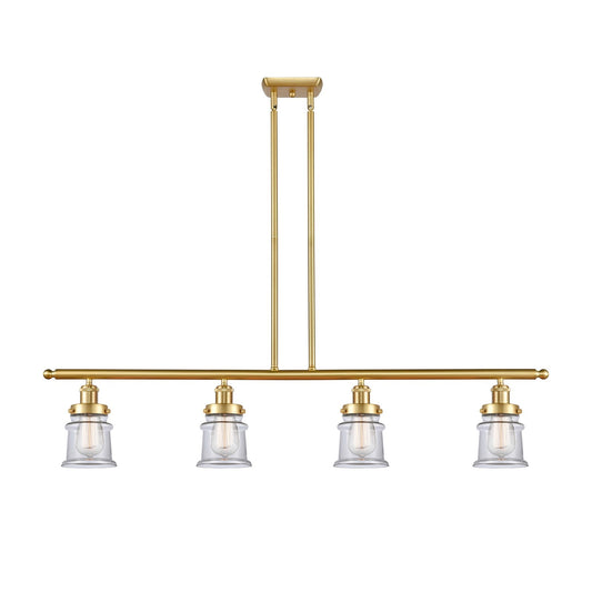 Innovations Canton 48in 4-Light Island Light | Modern Transitional Satin Gold Steel and Clear Glass | Kitchen Island & Dining Room | Model 916-4I-SG-G182S