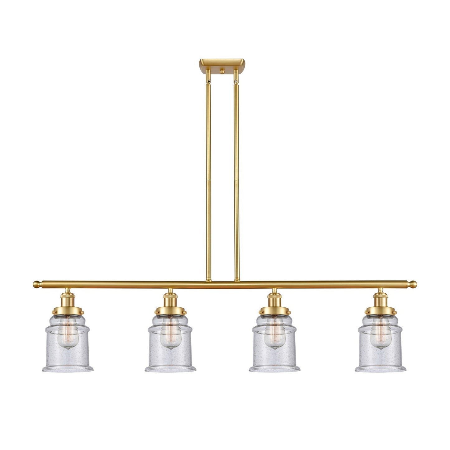 Innovations Canton 48in 4-Light Island Light | Modern Transitional Satin Gold Steel and Seedy Glass | Kitchen Island & Dining Room | Model 916-4I-SG-G184