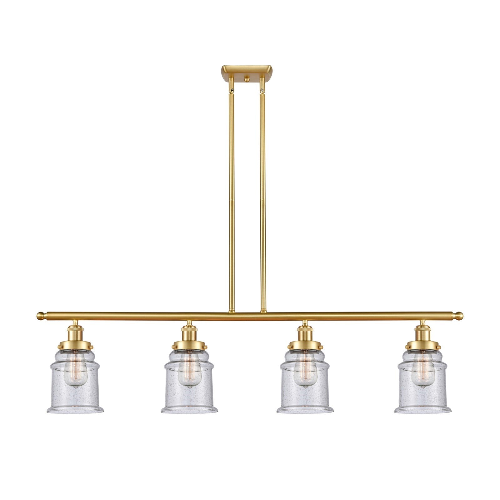 Innovations Canton 48in 4-Light Island Light | Modern Transitional Satin Gold Steel and Seedy Glass | Kitchen Island & Dining Room | Model 916-4I-SG-G184